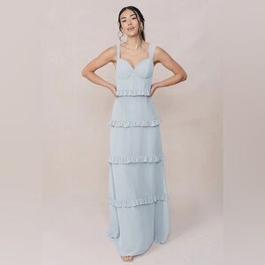 Revelry Sloane Luxe Chiffon Dress in Sky Blue